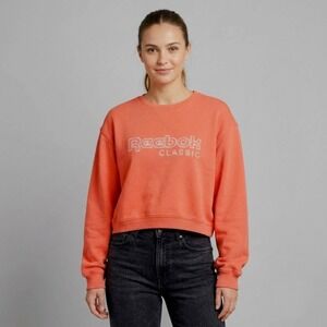 Reebok Classic Sweatshirt Womens XL Pink Coral Cropped Logo Organic‎ Cotton Top